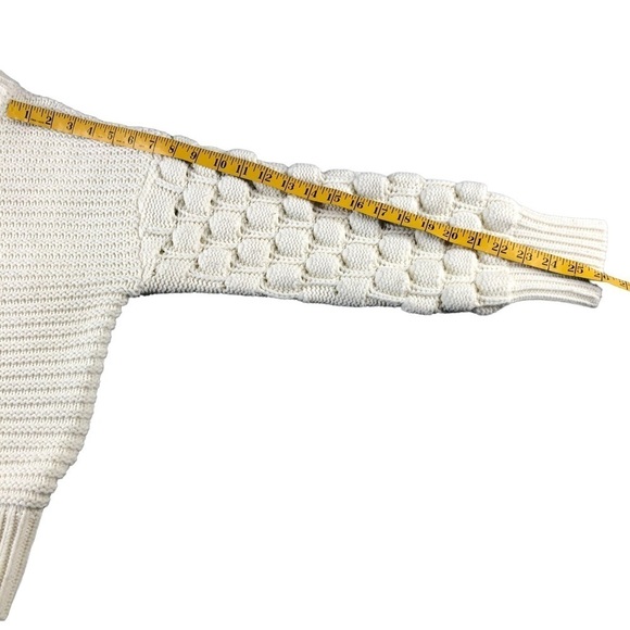 Elodie Womens Chunky Knit Puffy Sleeve White Crew Neck Winter Sweater - Picture 9 of 11